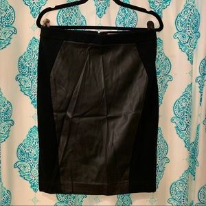 LOFT Black Faux Leather Panel  Pencil Skirt